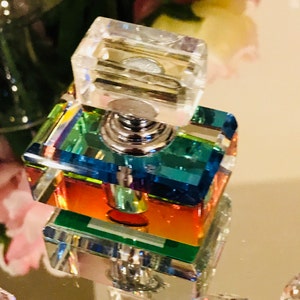 Crystal rectangular perfume bottle, beautiful 2 piece vivid glass perfume bottle is a perfect gift for her, great keepsake, Beautiful decor!