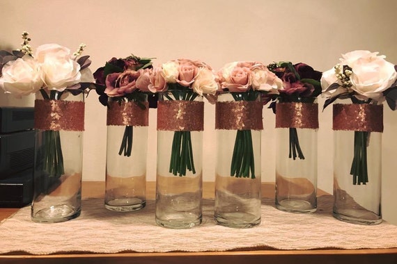 6 Tall Cylinder Vases Decorated With A Beautiful Dusty Rose Etsy