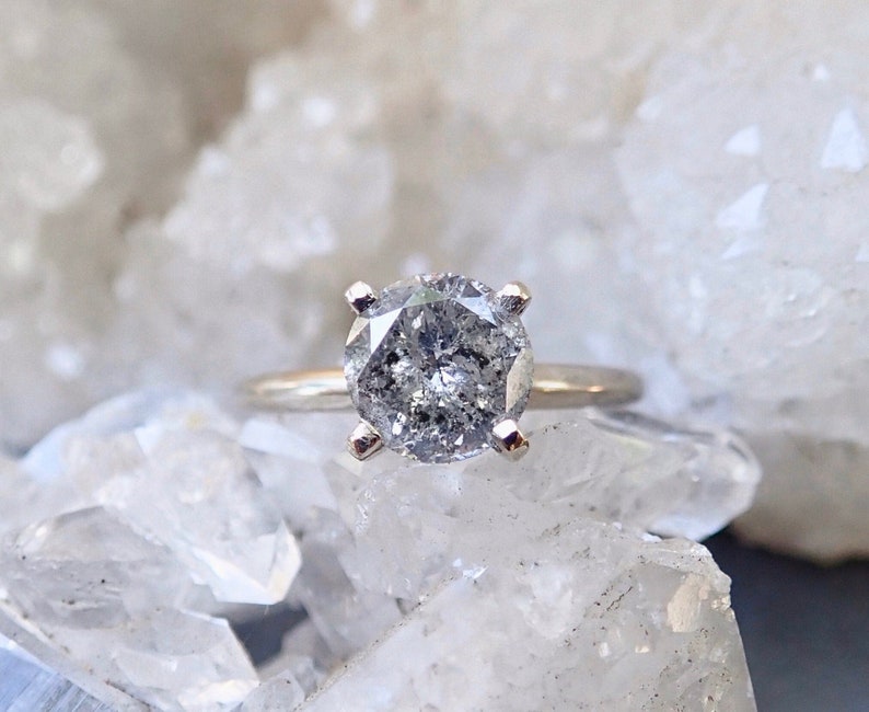 Salt and Pepper Diamond Raw Diamond Engagement Ring Grey Etsy