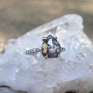 Custom: Pear Salt and Pepper Diamond Ring - mossNstone