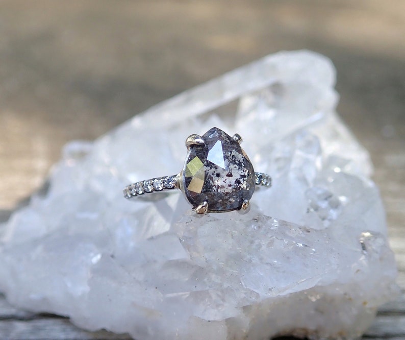 Custom: Pear Salt and Pepper Diamond Ring - mossNstone