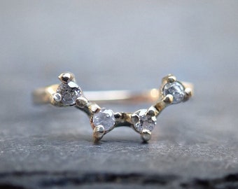 Diamond Arc Crown Ring, Curved Wedding Band, Nesting Ring, 4 Salt and Pepper Diamond Band, 14k gold