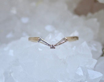 Baguette Chevron Wedding Band with White Diamonds