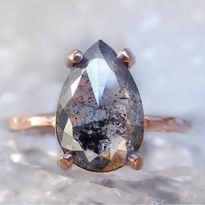 Custom: Pear Salt and Pepper Diamond Ring