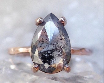 Custom: Pear Salt and Pepper Diamond Ring
