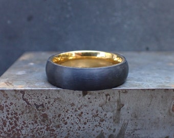 6mm Matte Black Men's Titanium  Band, with 18k Gold Accent