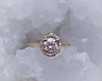 Half Carat GIA Diamond in a Molten Gold Halo Setting