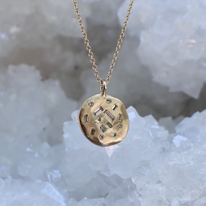Scattered Diamond Solid Gold Coin Pendant