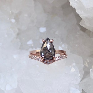 Custom: Pear Salt and Pepper Diamond Ring - mossNstone