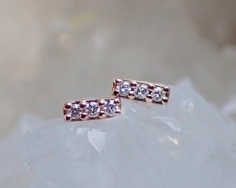 Diamond Pavé Bar Studs in Solid 14k Gold