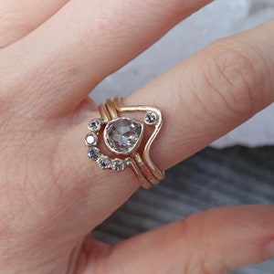 Diamond Arc ring, Curved Wedding Band, Nesting Ring,  5 Bezel Set Diamond Chevron, 14k gold