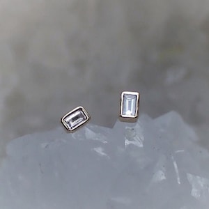 Baguette Diamond Stud Earrings, Solid 14k Gold
