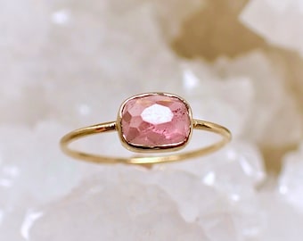 Pink Tourmaline Ring, Solid 14k, Rose Cut Tourmaline, Minimalist Ring