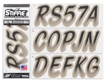 STIFFIE Whipline Black/Pewter 3" Alpha-Numeric Boat Registration Numbers Identification Stickers Decals