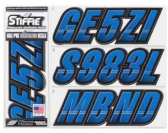 STIFFIE Techtron Octane Blue/Black 3" Alpha-Numeric Boat Registration Numbers Identification Stickers Decals