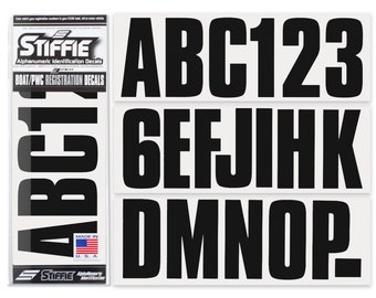 STIFFIE Uniline Black 3" Alpha-Numeric Boat Registration Numbers Identification Stickers Decals