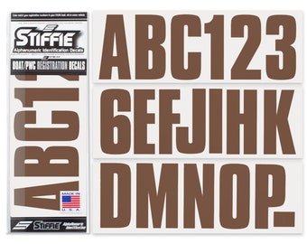 STIFFIE Uniline Brown 3" Alpha-Numeric Boat Registration Numbers Identification Stickers Decals