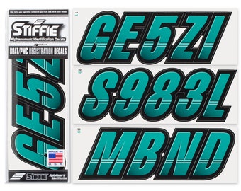 STIFFIE Techtron Sea Teal/Black 3" Alpha-Numeric Boat Registration Numbers Identification Stickers Decals