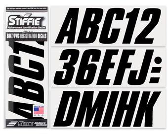 STIFFIE Shift Black 3" Alpha-Numeric Boat Registration Numbers Identification Stickers Decals