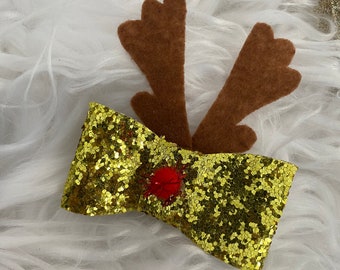 Reindeer bow, non-slip grip, bow, baby, little girl, gift, shower, birthday, hair accessories, baby accessories, hairstyle, fashion