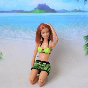 Bikini top and skirt set, neon two-piece outfit, starfish bathing suit