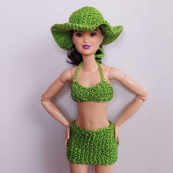 Doll Neon beach set, clitter three-piece outfit, sun bathing suit