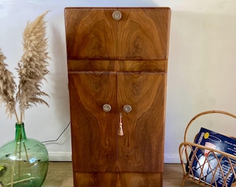 Petite Art Deco Walnut Cocktail Cabinet