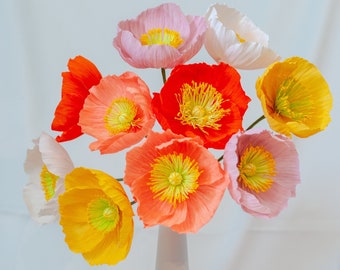 Crepe Paper Poppy - Icelandic Poppy - Home Decoration — Birthday Gift — Graduation Gift — Wedding Flowers — Anniversary