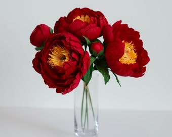 Red Crepe Paper Peony — Home Decoration — Birthday Gift — Graduation Gift — Wedding Flowers — Anniversary