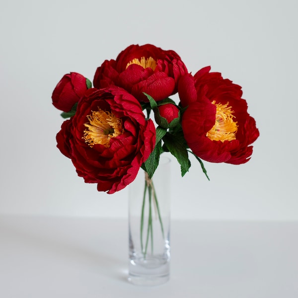 Red Crepe Paper Peony — Home Decoration — Birthday Gift — Graduation Gift — Wedding Flowers — Anniversary