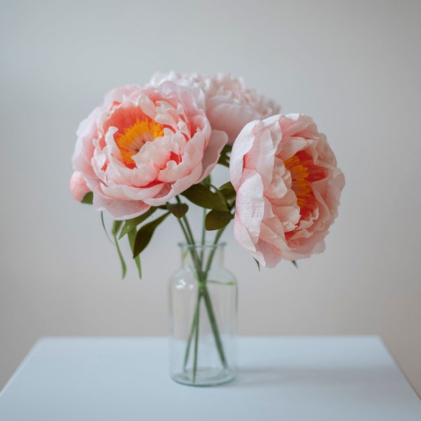 Crepe Paper Peony  — Blush Cream Peony Bouquet — Home Decoration — Birthday Gift — Graduation Gift — Wedding Flowers — Anniversary