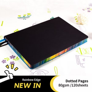 A5 Rainbow Color Edge Dotted Notebook Soft Cover Dot Grid Journal Travel Planner Diary