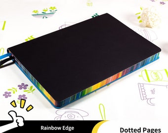 A5 Rainbow Color Edge Dotted Notebook Soft Cover Dot Grid Journal Travel Planner Diary