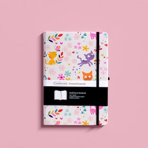 A5 Cats Bullet Dot Grid Journal Hard Cover PU Elastic Band Travel Dot Grid Journal