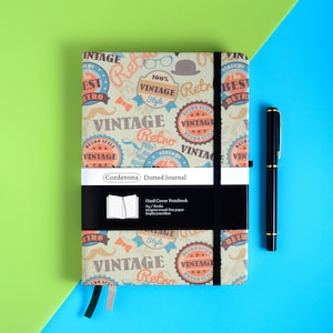 Corderona Retro Vintage Bullet Dot Grid Journal Hard Cover Elastic Band 160gsm A5 Travel Dotted Notebook