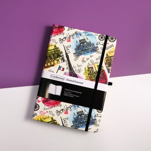 Paris Eiffel Tower Bullet Dot Grid Journal 160gsm Ultra Thick Elastic Band A5 Hard Cover Dotted Notebook