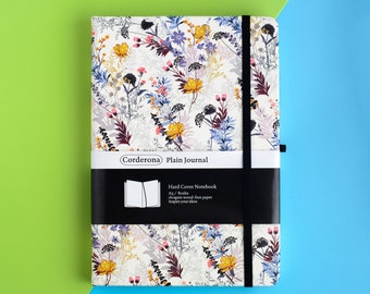 A5 Floral Plain Notebook Hard Cover PU Elastic Band Travel Blank Journal