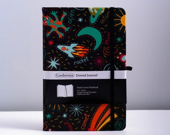 Space A5 Bullet Dotted Journal: Black Hardcover Dot Grid / Lined Notebook