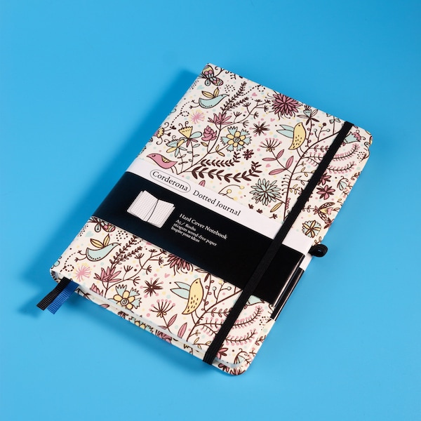 A5 160gsm Bullet Dot Grid Journal Floral Hard Cover PU Elastic Band Office Dotted / Lined Notebook