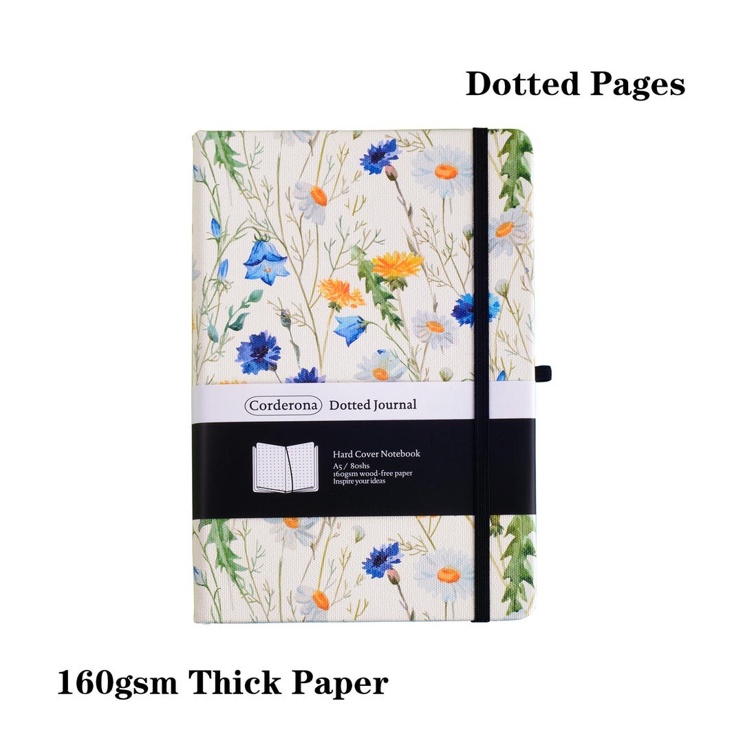A5 Floral Bullet Dot Grid Journal Elastic Band Hardcover 160gsm Dotted ...