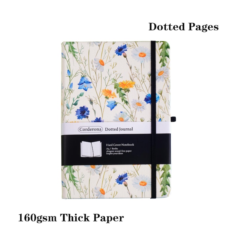A5 Floral Bullet Dot Grid Journal Elastic Band Hardcover 160gsm Dotted ...