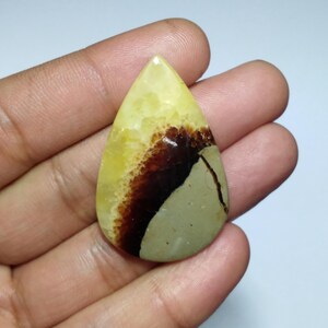 Żółty Septarian Kaboszon, Żółty Septarian Kaboszon w Kształcie Gruszki, Septarian Kaboszon, Najwyższej Jakości Septarian Kaboszon, Septarian Kaboszon Do Owijania Drutu, 45 MM