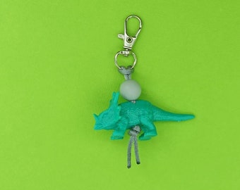 Turquoise triceratops zipper pull, dinosaur zipper pendant