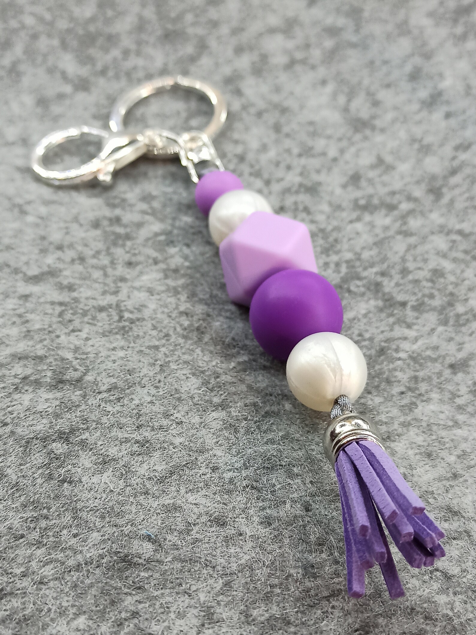 Purple beaded keyring with silicone beads and faux suede Etsy