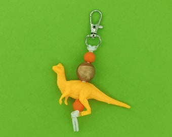 Yellow dinosaur zipper pull, yellow dinosaur, zipper charm, zipper pendant, bag accessory, zipette, breloque