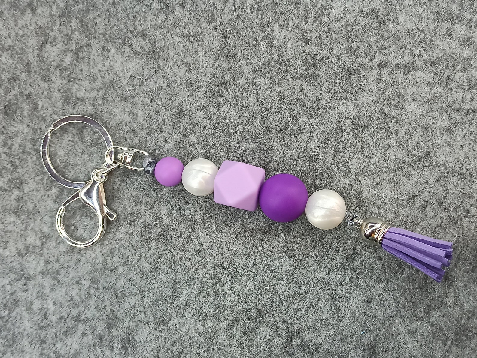 Purple beaded keyring with silicone beads and faux suede Etsy