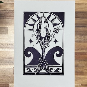 Mermaid Lino Cut