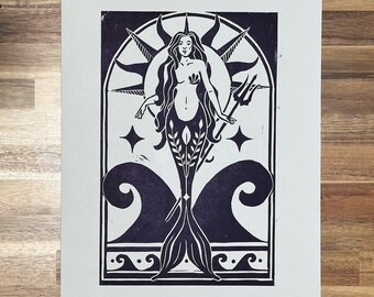Mermaid Lino Cut