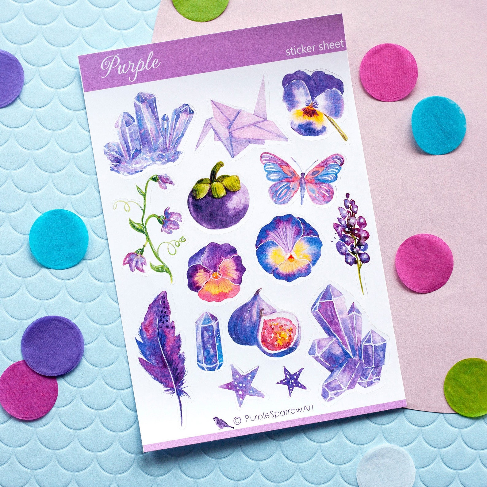 Purple Sticker Sheet Watercolors Sticker Sheet Planner Etsy