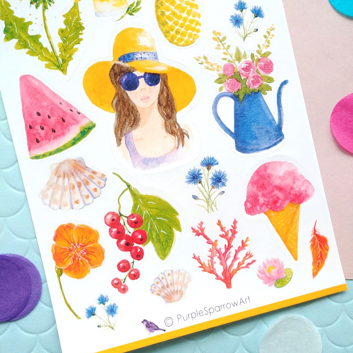 Summer sticker sheet Watercolors Sticker sheet Planner | Etsy